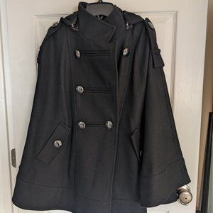 Kenneth Cole New York Black Hooded Cape